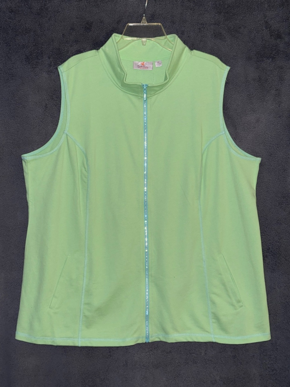NWT Quacker Factory Sleeveless Lime Green Full Zip Front Vest Size 2X